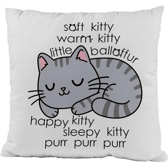 Happy Sleepy Kitty Pillow Cover 18x18 Cat Lover Gift Funny Cat Decor for Couch - Picture 1 of 4